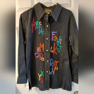 VTG Bob Mackie Wearable Art Alphabet Embroidered Button Up Shirt - Small